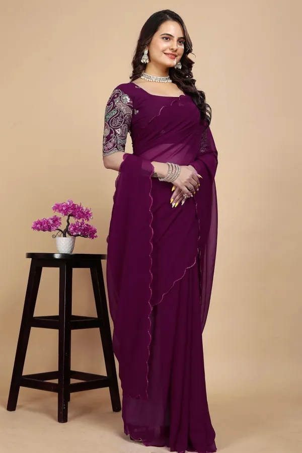 Purple_Star_Georgette_Embroidered_Saree_For_Women