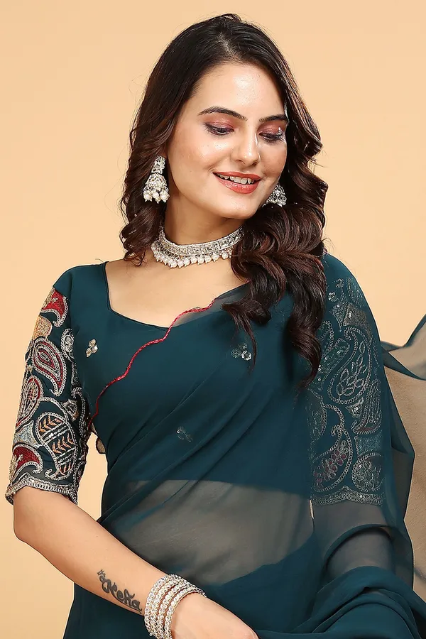 Green_Star_Georgette_Embroidered_Self_Design_Saree_For_Women