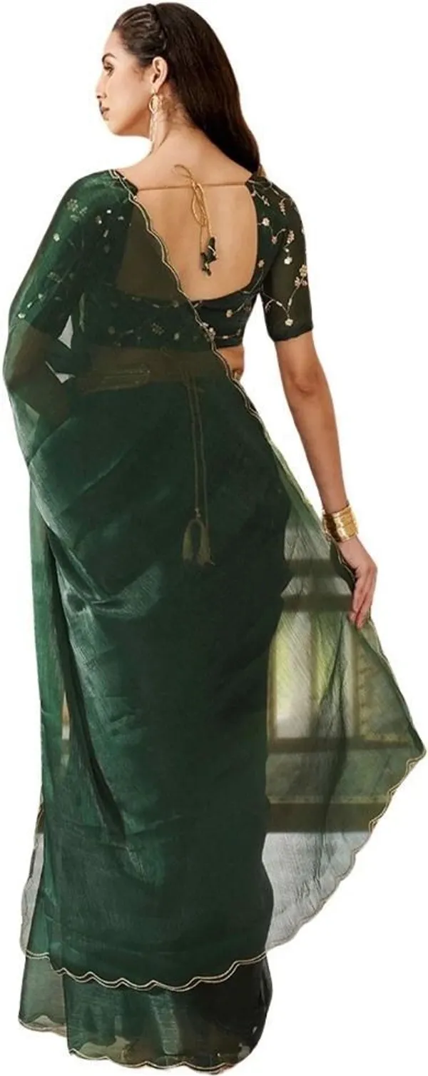 Dark_Green_Star_Georgette_Embroidered_Saree_For_Women