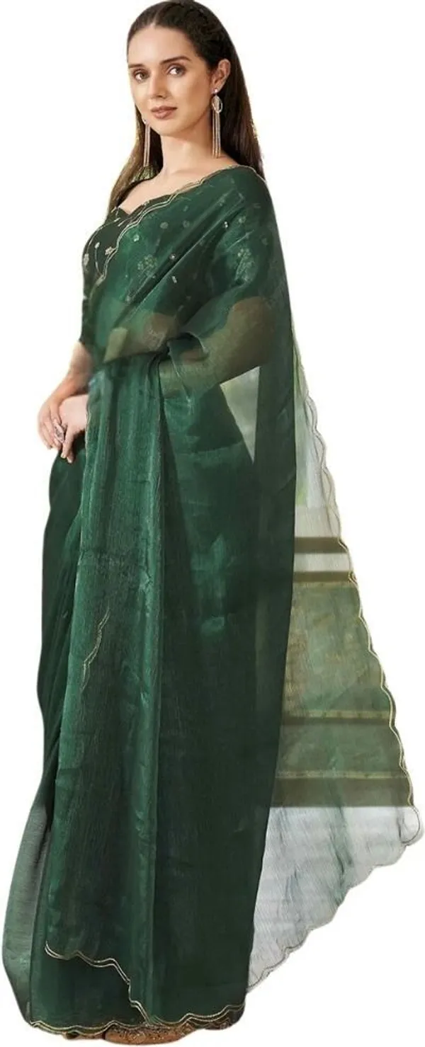 Dark_Green_Star_Georgette_Embroidered_Saree_For_Women