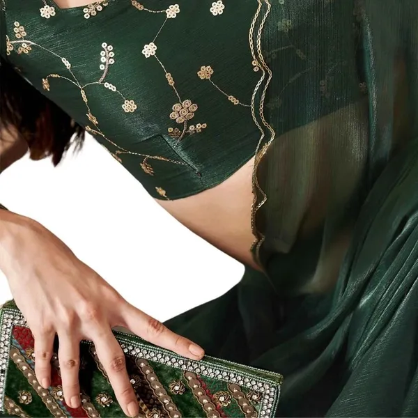 Dark_Green_Star_Georgette_Embroidered_Saree_For_Women