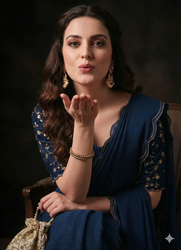 Dark_Blue_Star_Georgette_Embroidered_Self_Design_Saree_For_Women