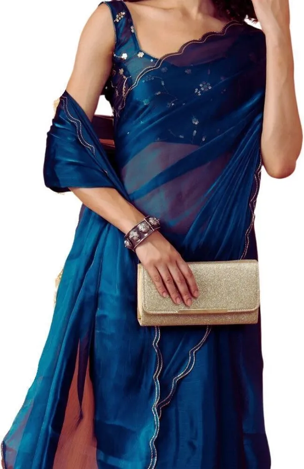 Dark_Blue_Star_Georgette_Embroidered_Self_Design_Saree_For_Women