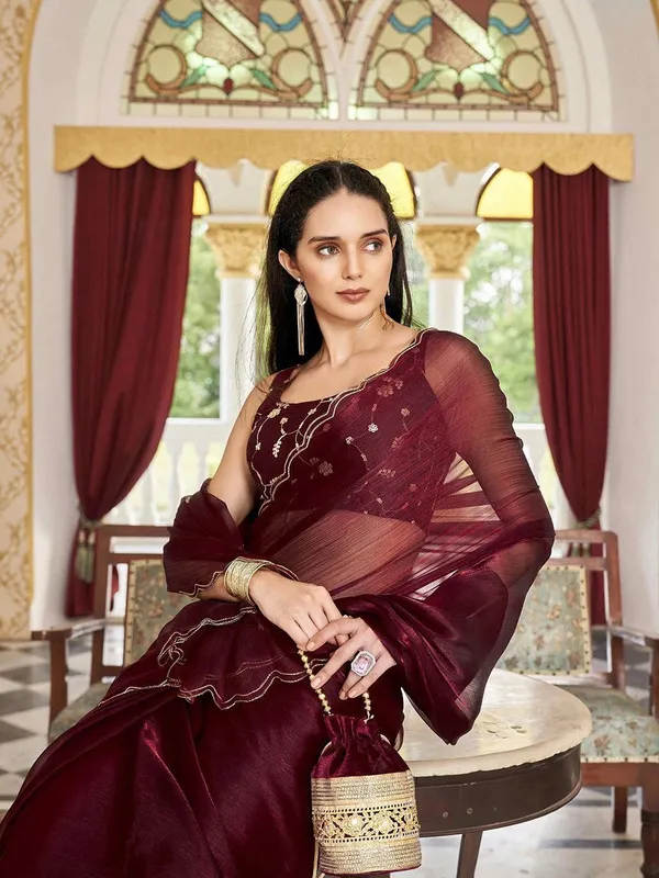 Brown_Star_Georgette_Self_Design_Embroidered_Saree_For_Women