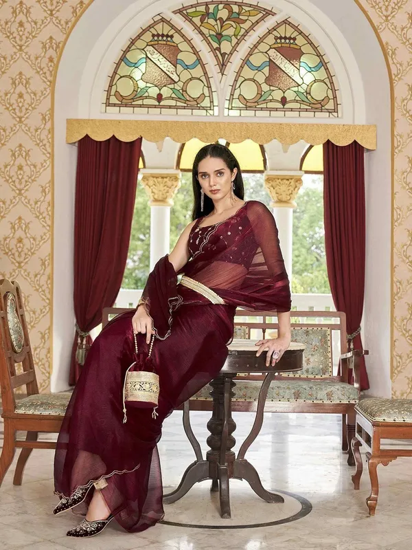 Brown_Star_Georgette_Self_Design_Embroidered_Saree_For_Women