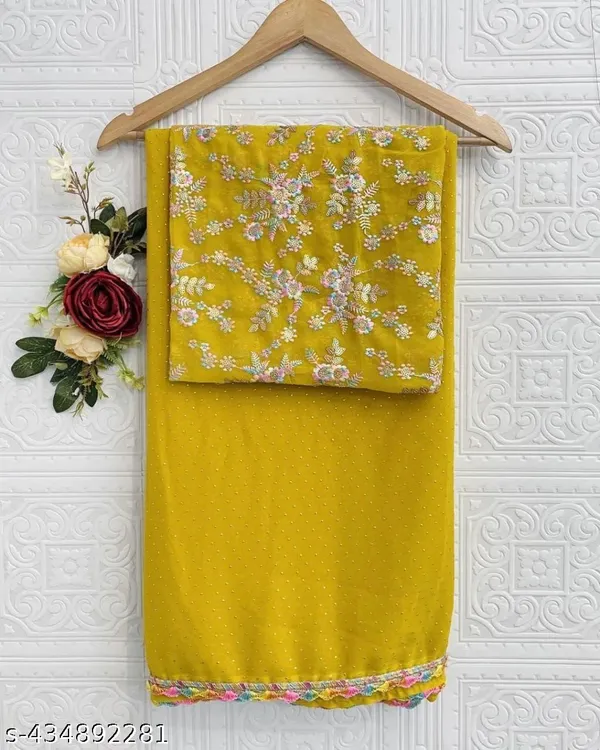 Yellow_Star_Georgette_Embroidered_Saree_For_Women
