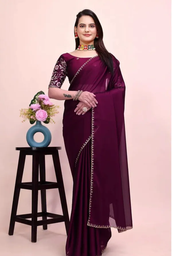 Maroon_Star_Georgette_Saree_For_Women