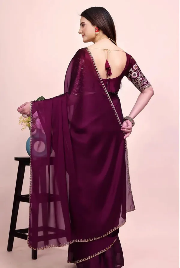 Maroon_Star_Georgette_Saree_For_Women