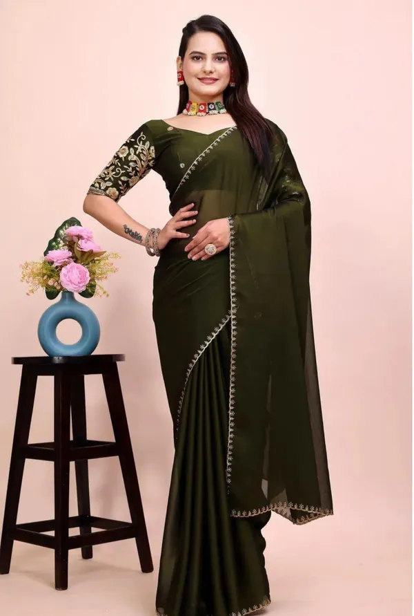 Dark_Green_Star_Georgette_Saree_For_Women