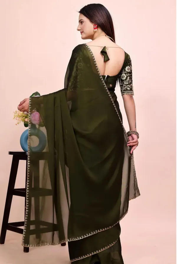 Dark_Green_Star_Georgette_Saree_For_Women