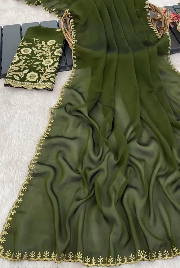 Dark_Green_Star_Georgette_Saree_For_Women