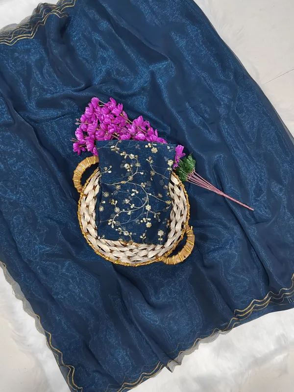 Dark_Blue_Star_Georgette_Embroidered_Saree_For_Women