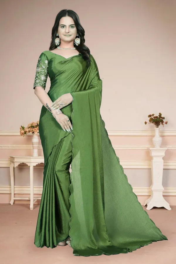 Dark_Green_Star_Georgette_Embroidered_Saree_For_Women
