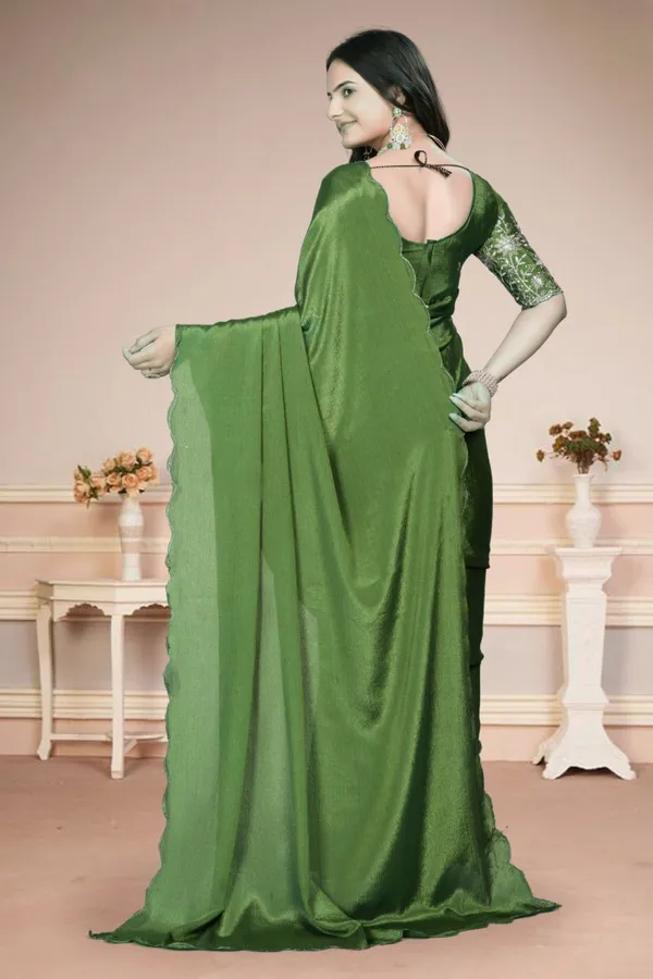 Dark_Green_Star_Georgette_Embroidered_Saree_For_Women