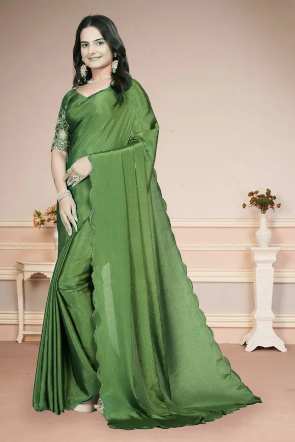 Dark_Green_Star_Georgette_Embroidered_Saree_For_Women