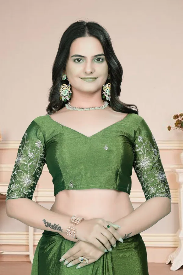 Dark_Green_Star_Georgette_Embroidered_Saree_For_Women