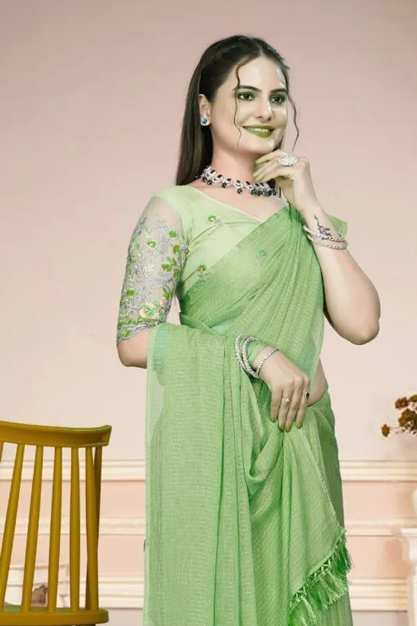 Light_Green_Star_Georgette_Striped_Embroidered_Saree_For_Women