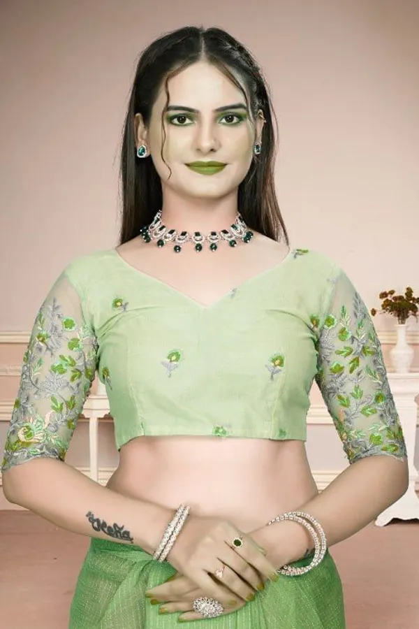 Light_Green_Star_Georgette_Striped_Embroidered_Saree_For_Women