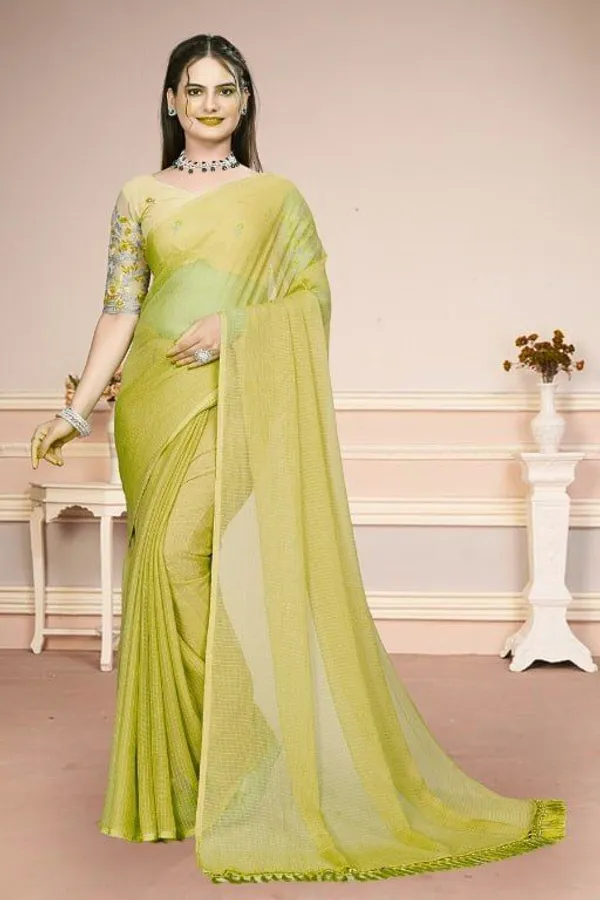 Yellow_Star_Georgette_Striped_Embroidered_Saree_For_Women