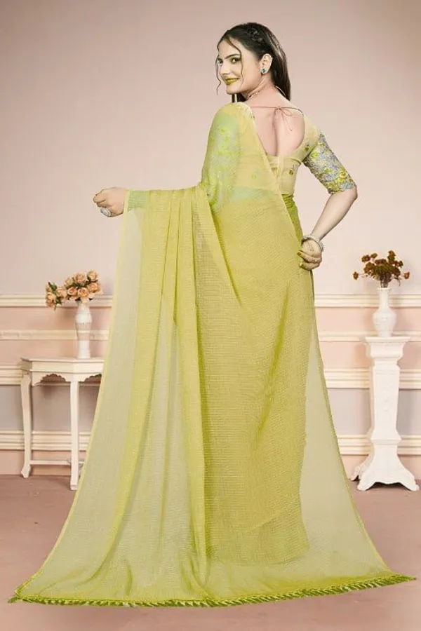 Yellow_Star_Georgette_Striped_Embroidered_Saree_For_Women