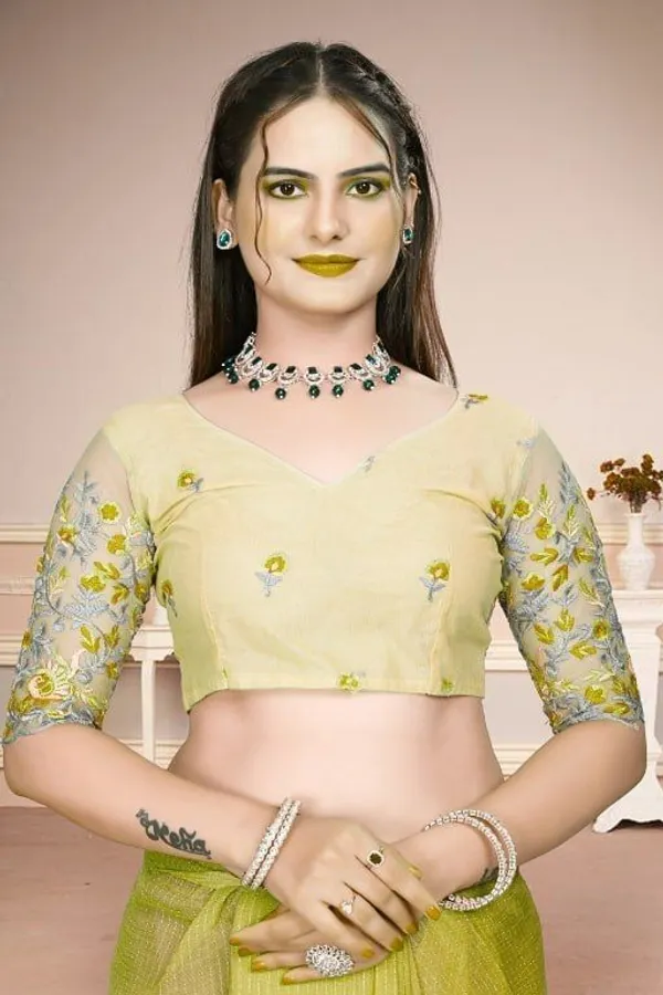 Yellow_Star_Georgette_Striped_Embroidered_Saree_For_Women