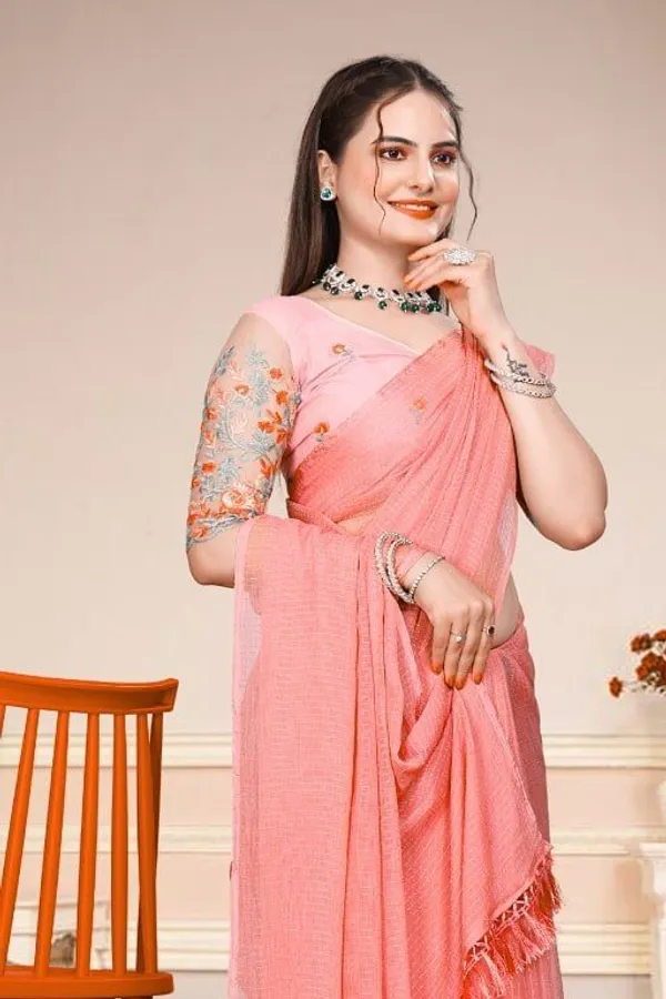 Pink_Star_Georgette_Striped_Embroidered_Saree_For_Women