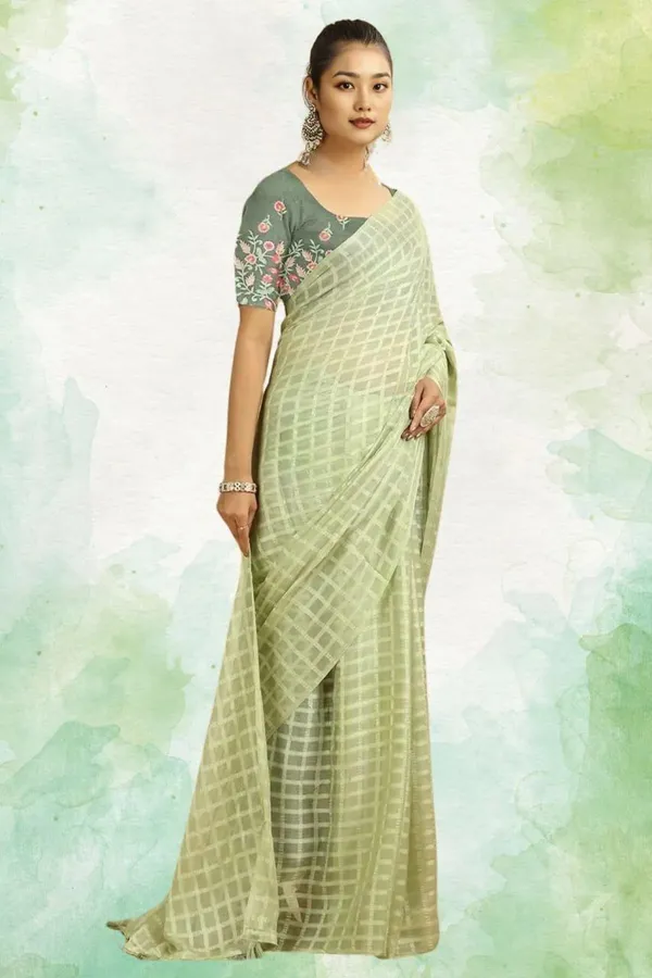 Light_Green_Star_Georgette_Printed_Saree_For_Women