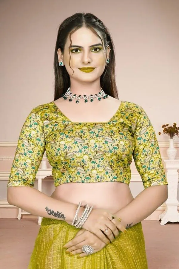 Yellow_Star_Georgette_Checkered_Printed_Saree_For_Women