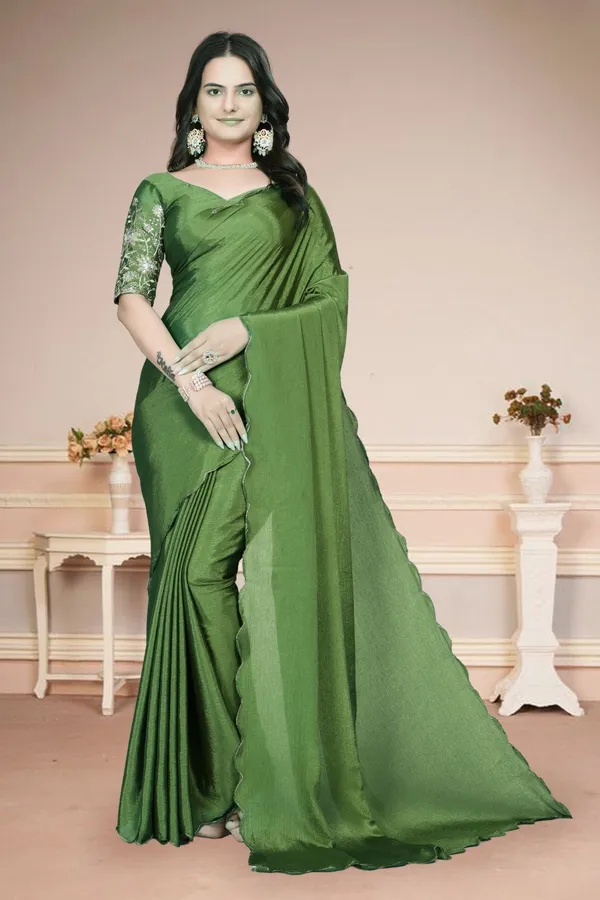 Dark_Green_Star_Georgette_Embroidered_Saree_For_Women
