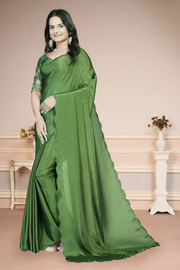 Dark_Green_Star_Georgette_Embroidered_Saree_For_Women
