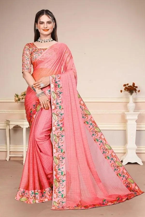 Pink_Star_Georgette_Checkered_Saree_For_Women