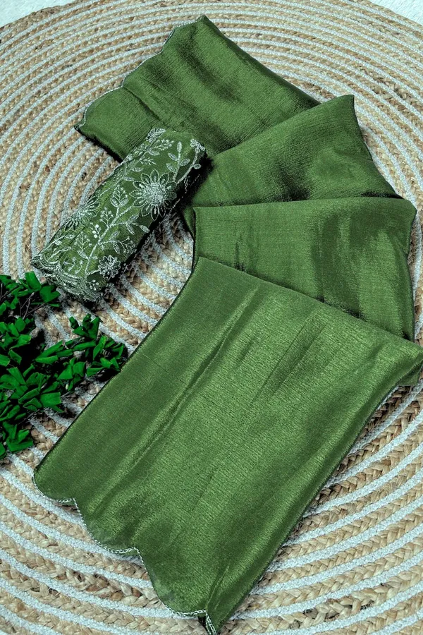 Dark_Green_Star_Georgette_Embroidered_Saree_For_Women