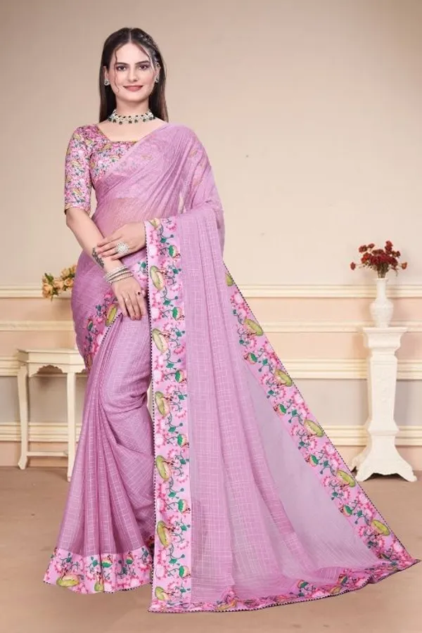 Pink_Star_Georgette_Checkered_Saree_For_Women