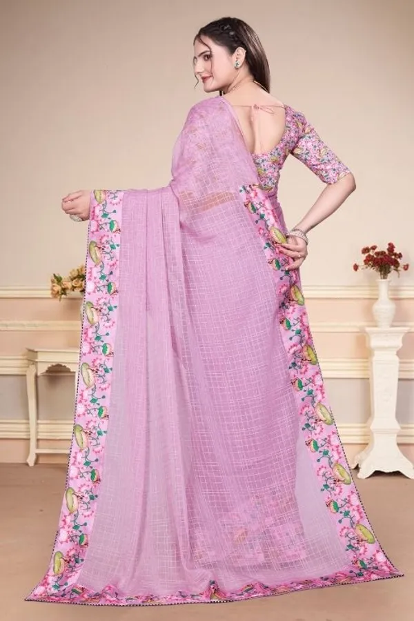 Pink_Star_Georgette_Checkered_Saree_For_Women