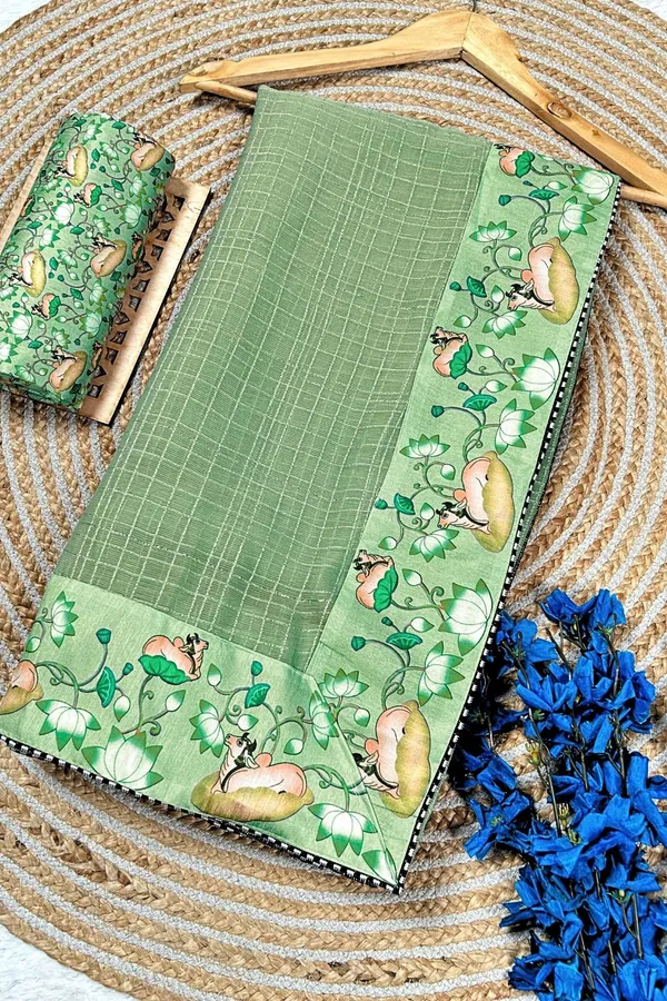 Light_Green_Star_Georgette_Checkered_Saree_For_Women
