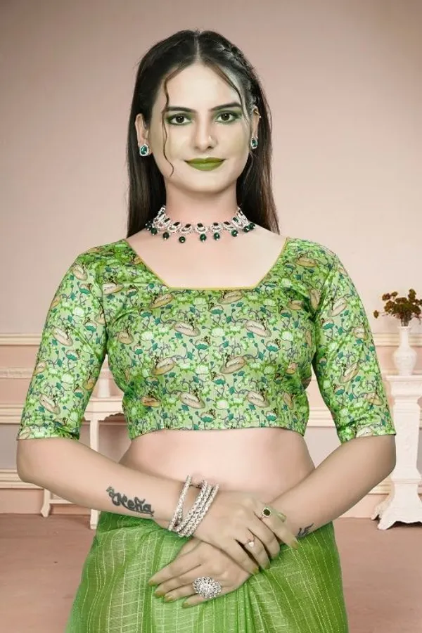 Light_Green_Star_Georgette_Checkered_Saree_For_Women