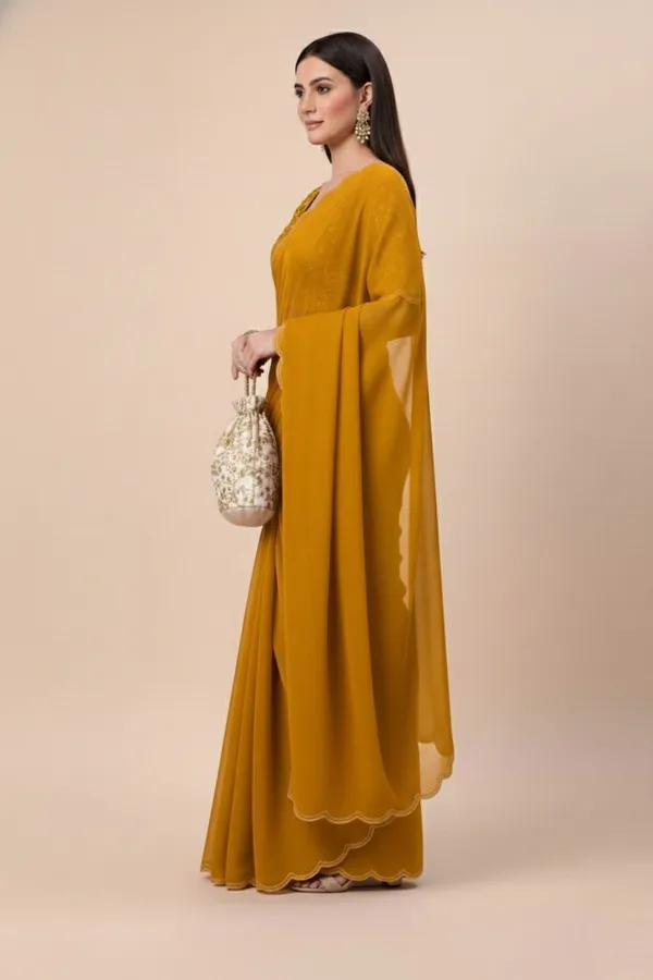 Yellow_Star_Georgette_Saree_For_Women