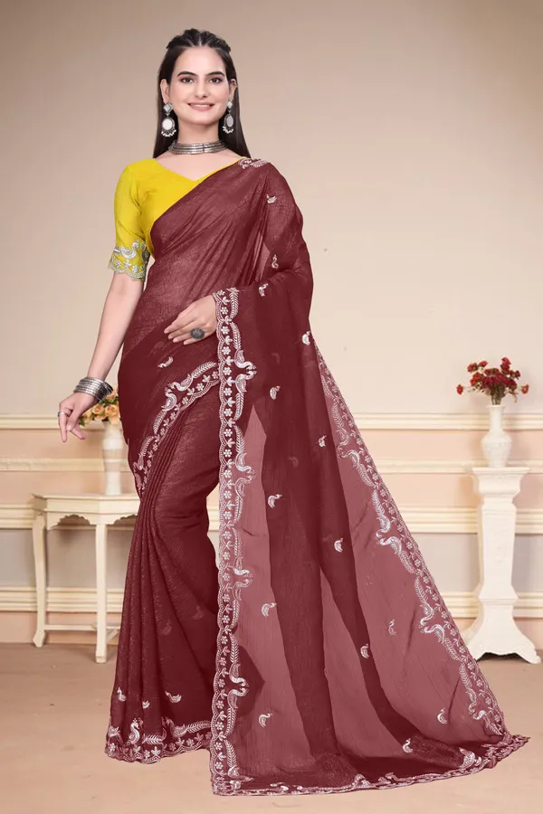 Maroon_Star_Georgette_Embroidered_Saree_For_Women