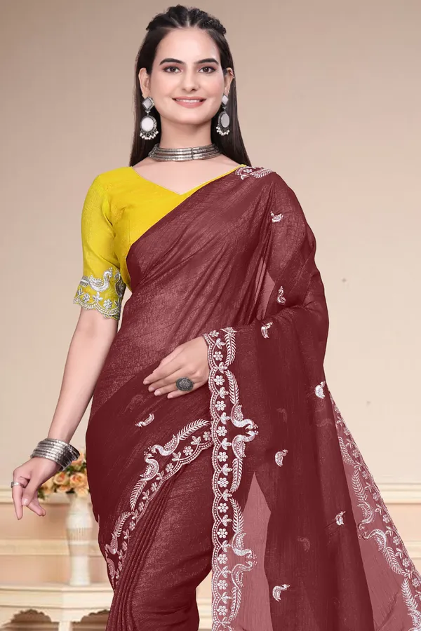 Maroon_Star_Georgette_Embroidered_Saree_For_Women