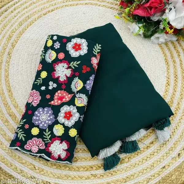 Green_Star_Georgette_Saree_For_Women