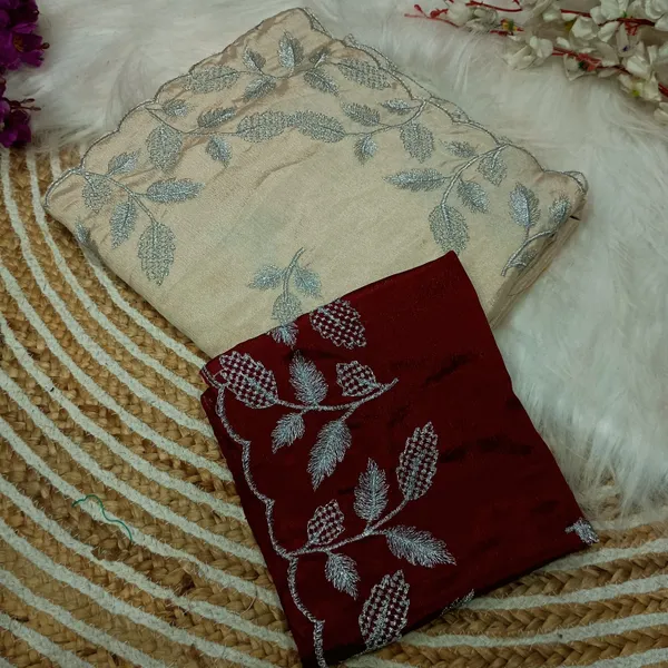 Cream_Maroon_Star_Georgette_Embroidered_Saree_For_Women