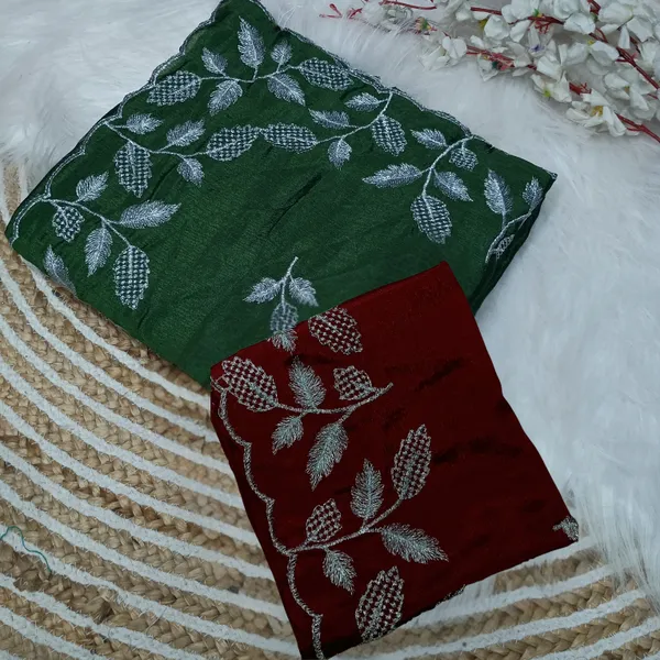 Dark_Green_Maroon_Star_Georgette_Embroidered_Saree_For_Women