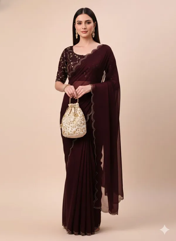 Maroon_Star_Georgette_Saree_For_Women
