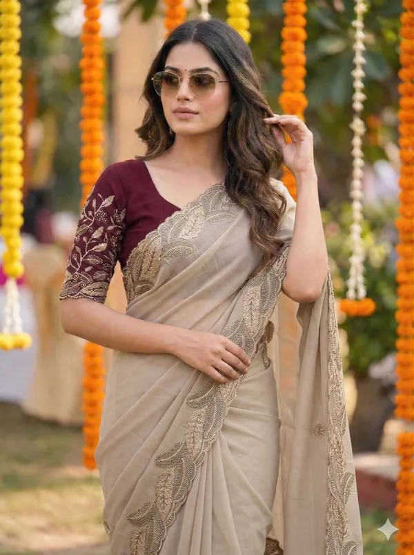 Cream_Star_Georgette_Embroidered_Saree_For_Women