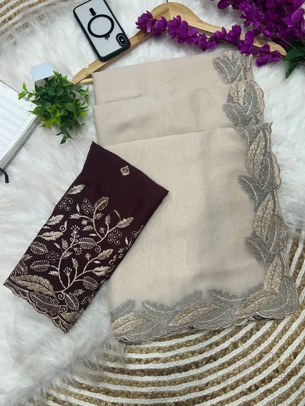 Cream_Star_Georgette_Embroidered_Saree_For_Women