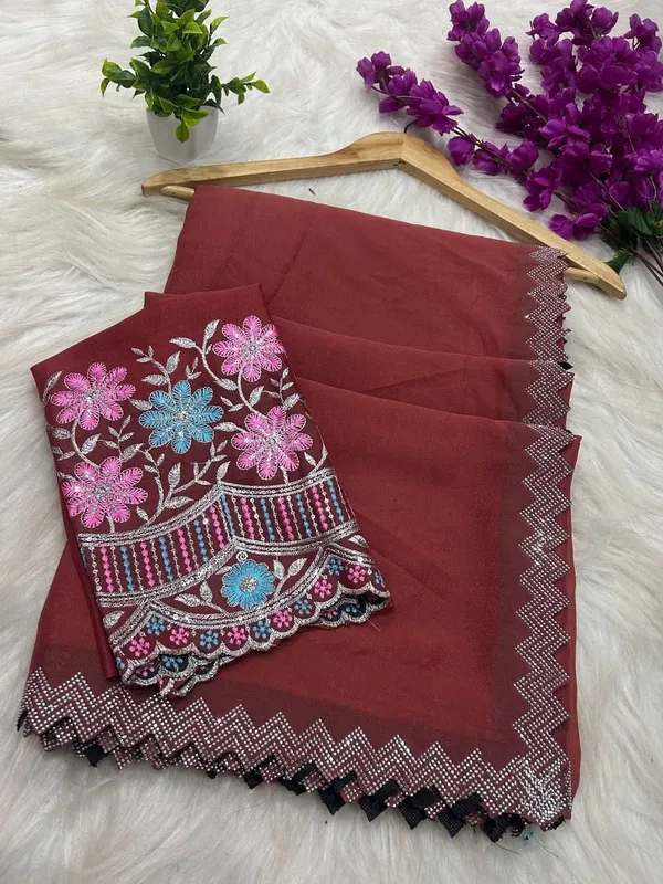 Maroon_Star_Georgette_Embroidered_Saree_For_Women