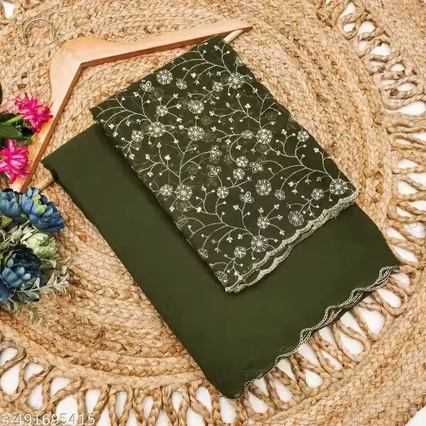 Dark_Green_Star_Georgette_Embroidered_Self_Design_Saree_For_Women