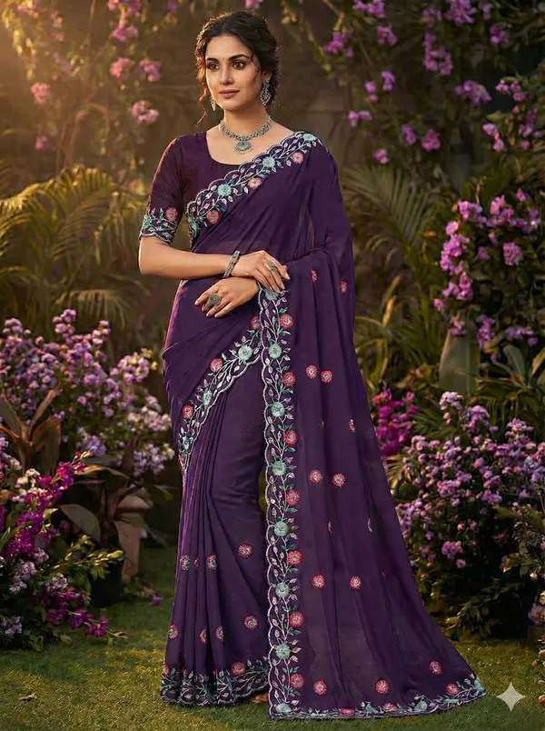 Purple_Star_Georgette_Embroidered_Saree_For_Women