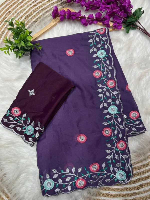 Purple_Star_Georgette_Embroidered_Saree_For_Women