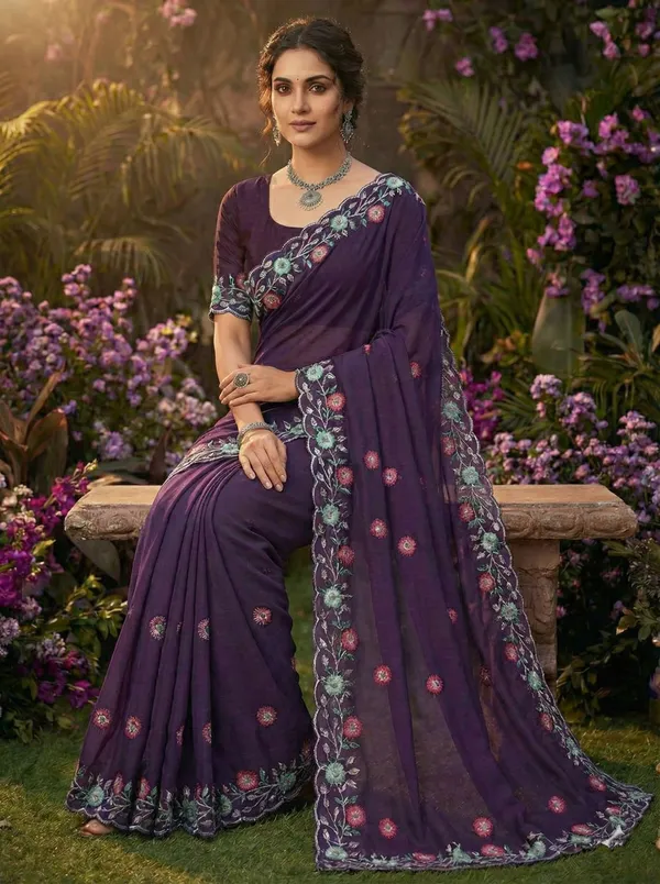 Purple_Star_Georgette_Embroidered_Bhagalpuri_Saree_For_Women
